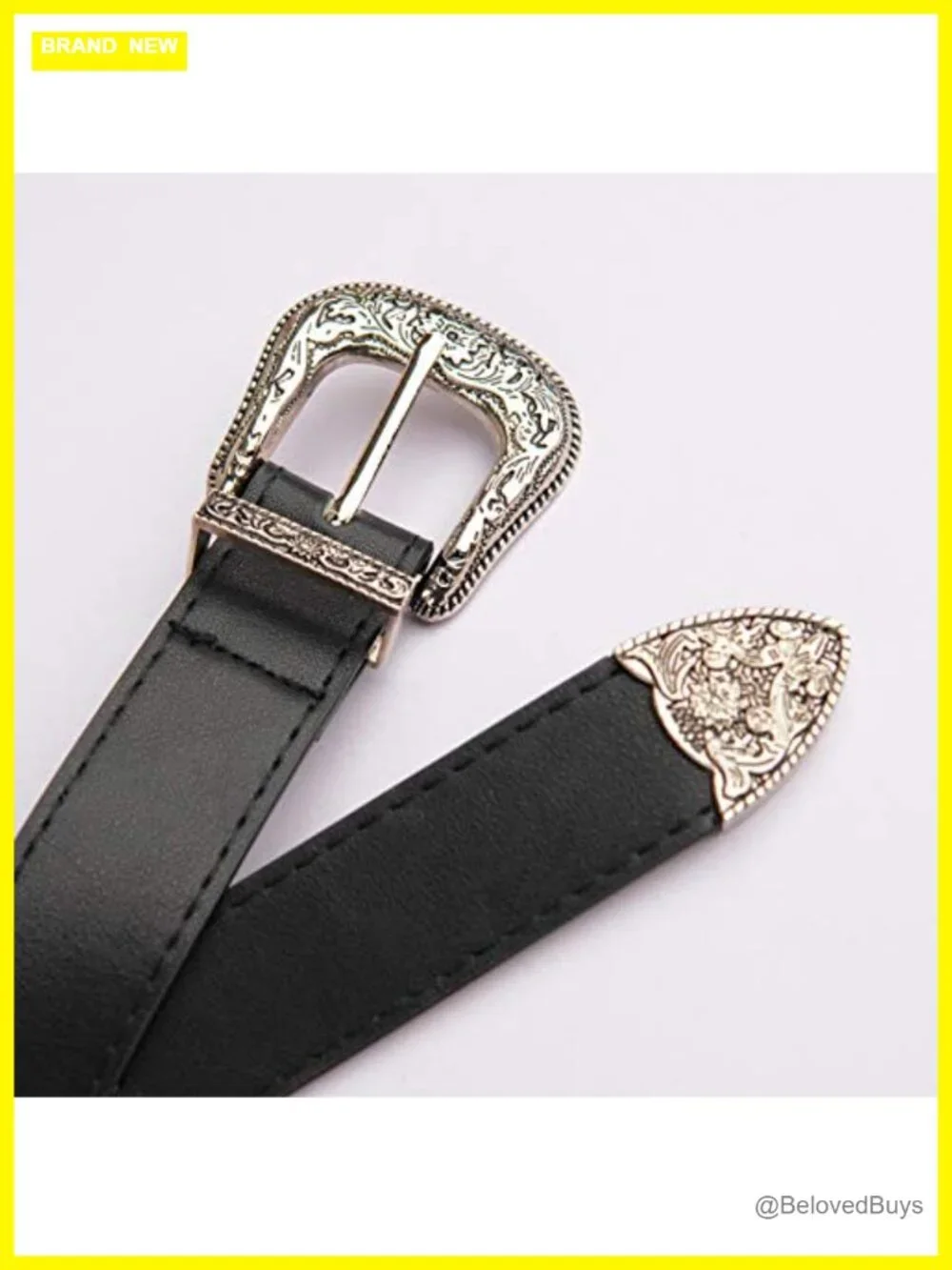 Vintage Western PU Leather Women's Belt Floral Hollow Out Buckle